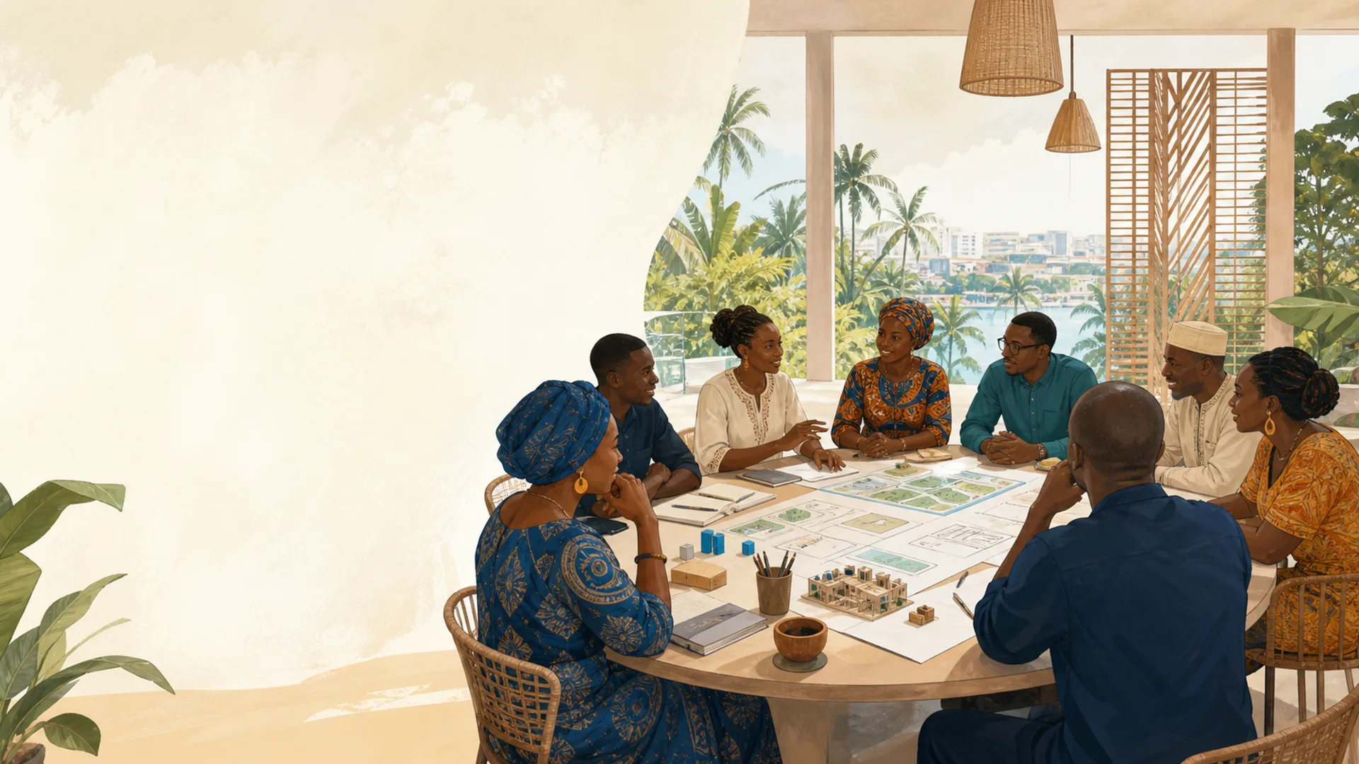Illustration de responsables associatifs et partenaires réunis autour d’un projet